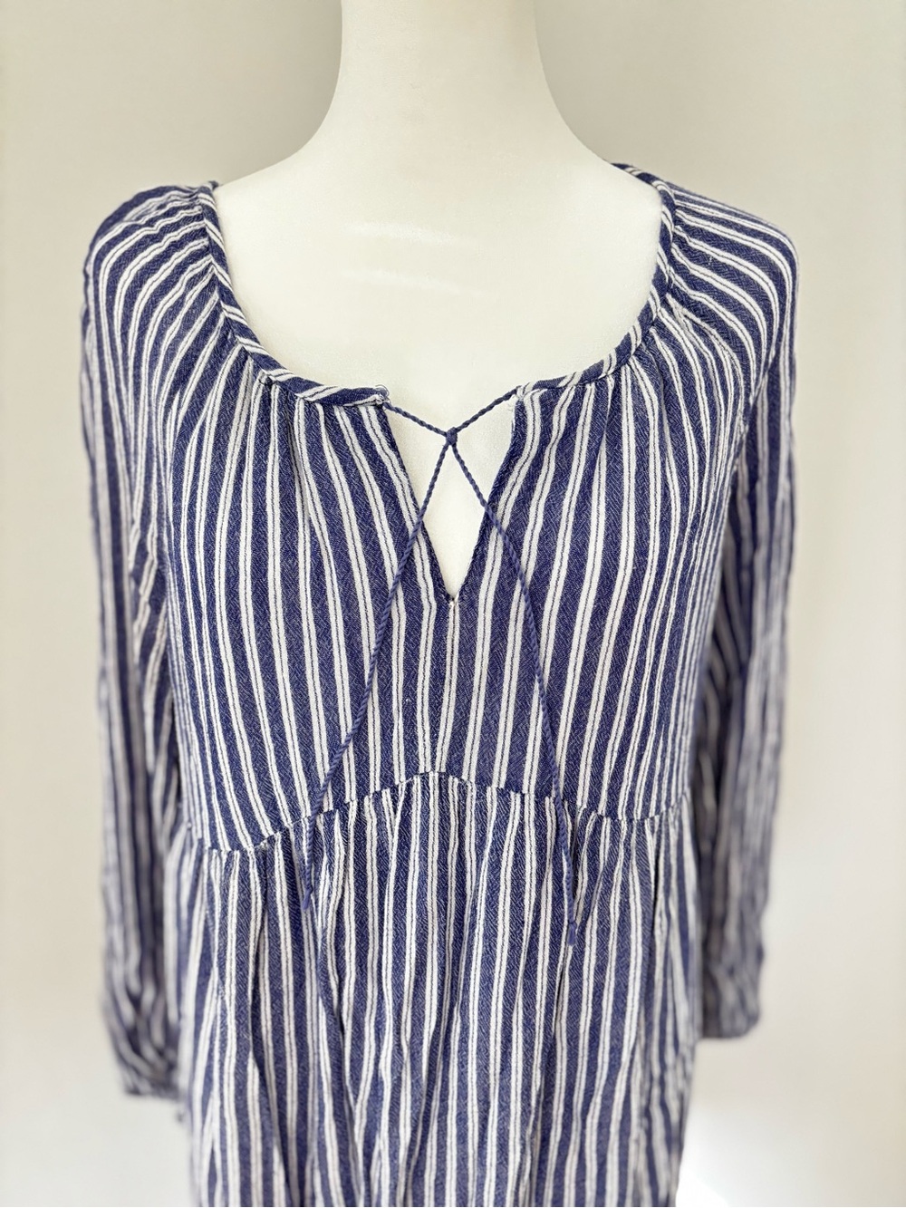 Old Navy Blue White Stripe Empire Boho Dress Medium Coastal Cottagecore - Picture 3 of 11